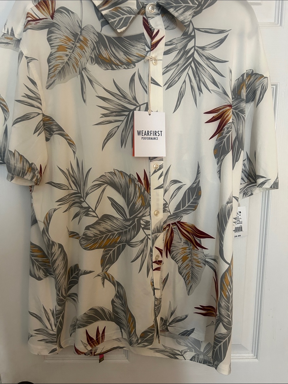 WEARFIRST Performance Cream Floral Short-Sleeve Button-Down Shirt